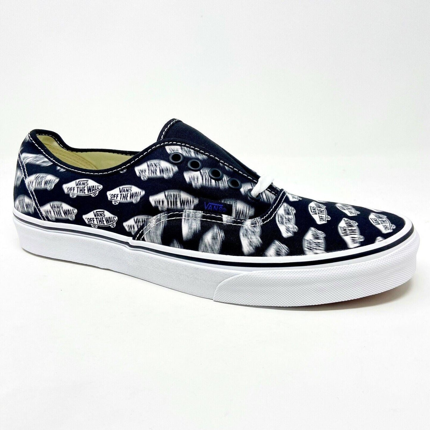 Vans Authentic (Blue Boards) Black True White Faded Logo Womens Casual Shoes