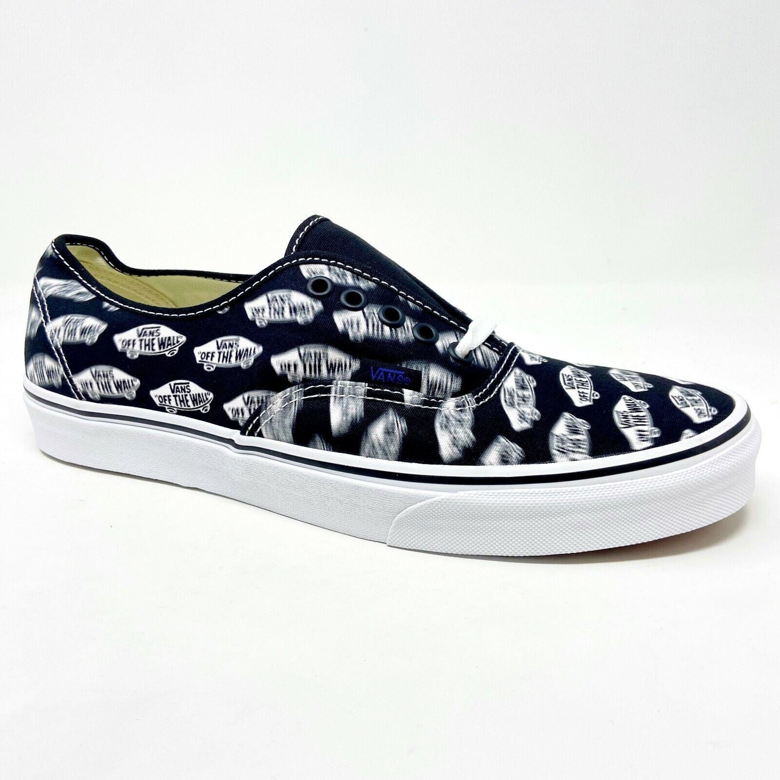 Vans Authentic (Blue Boards) Black True White Faded Logo Womens Casual Shoes