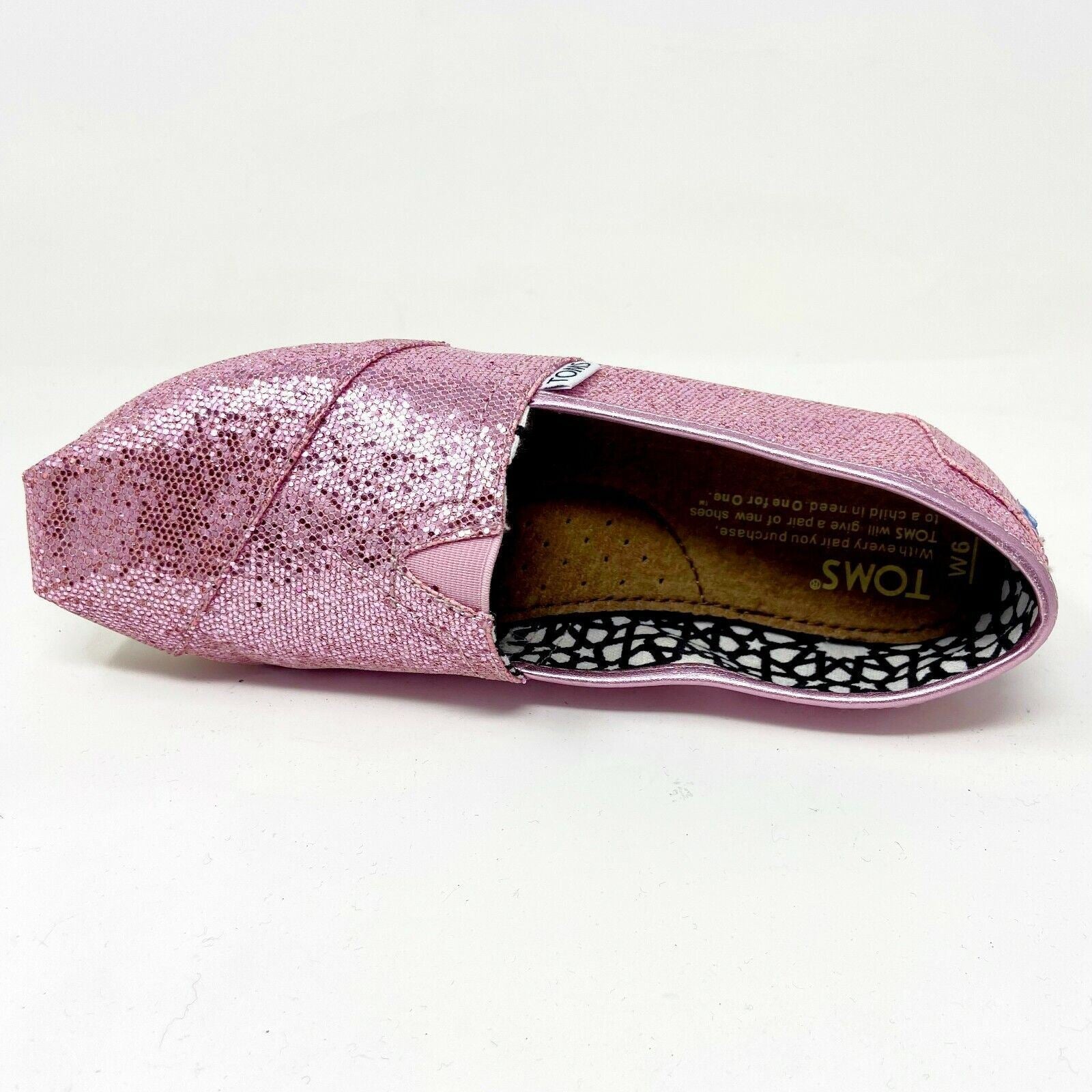 Toms Classics Pink Glitter Womens Size 6 Slip On Casual Canvas Flat Shoes