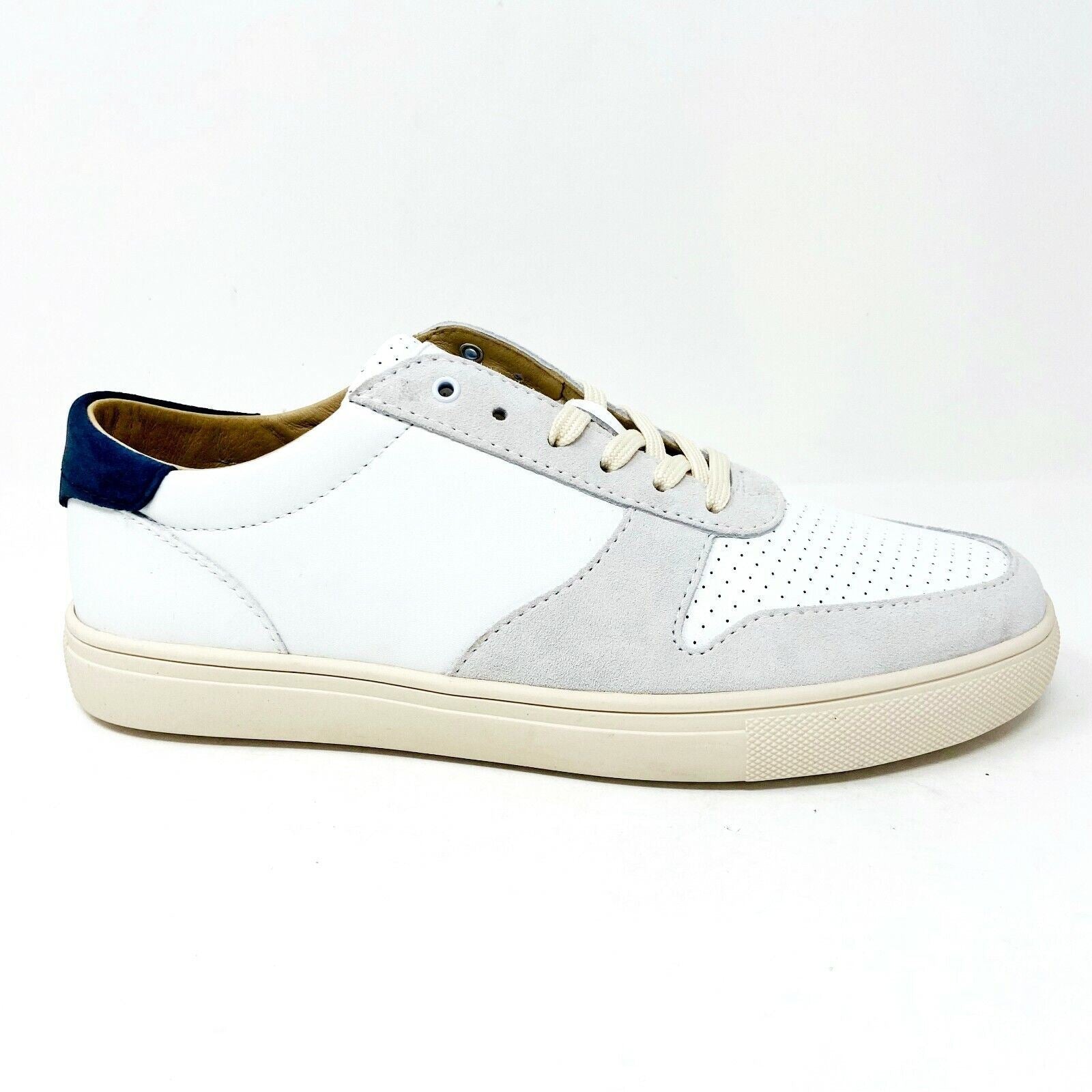 Clae Gregory White Full Grain Leather Navy Mens Size 7 Premium Casual Sneakers