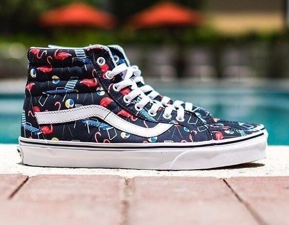 Vans Sk8 Hi Reissue (Pool Vibes) Black White Beach Flamingo Womens Casual Shoes