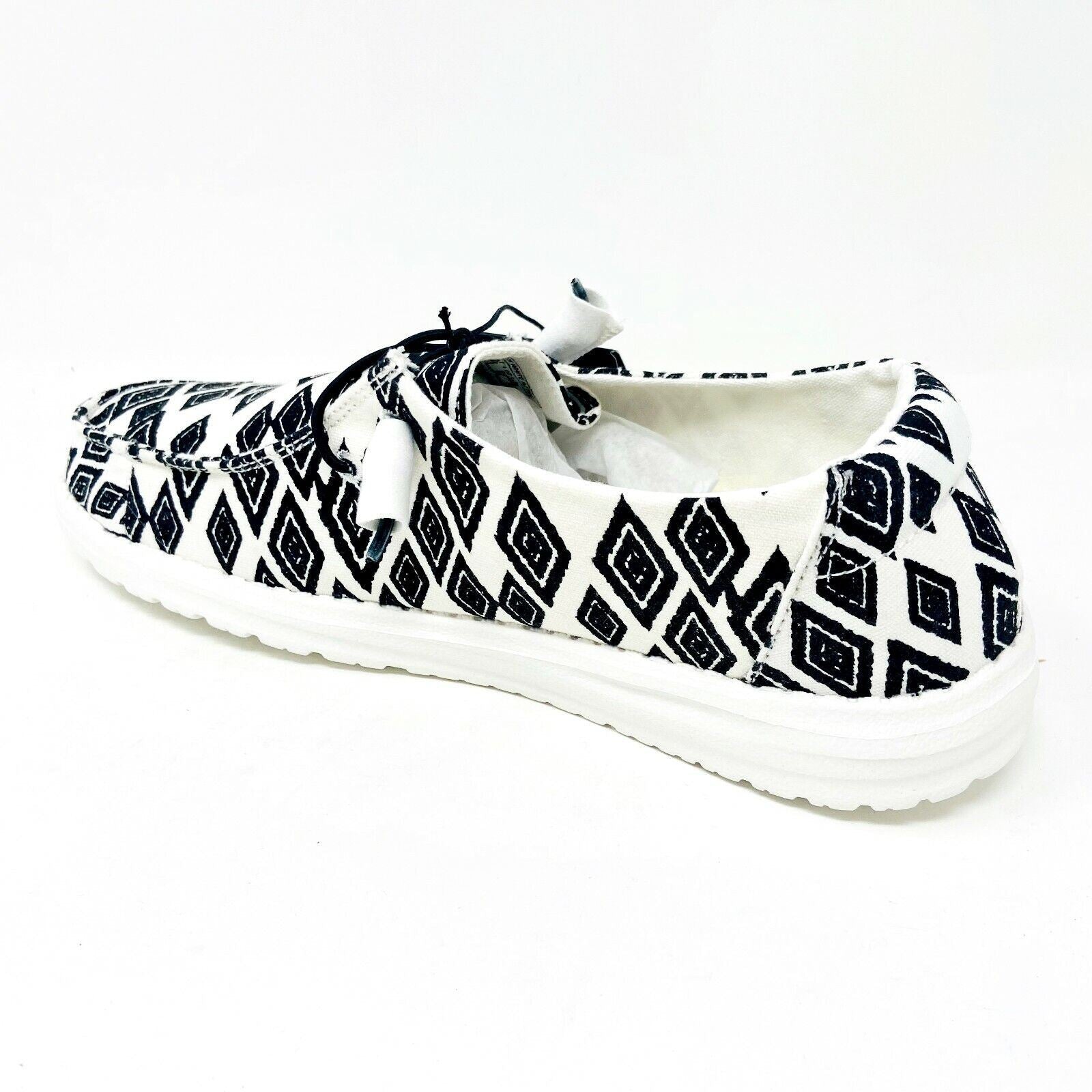 Hey Dude Womens Wendy Print Black White Aztec Size 10 Slip On Comfort Shoes