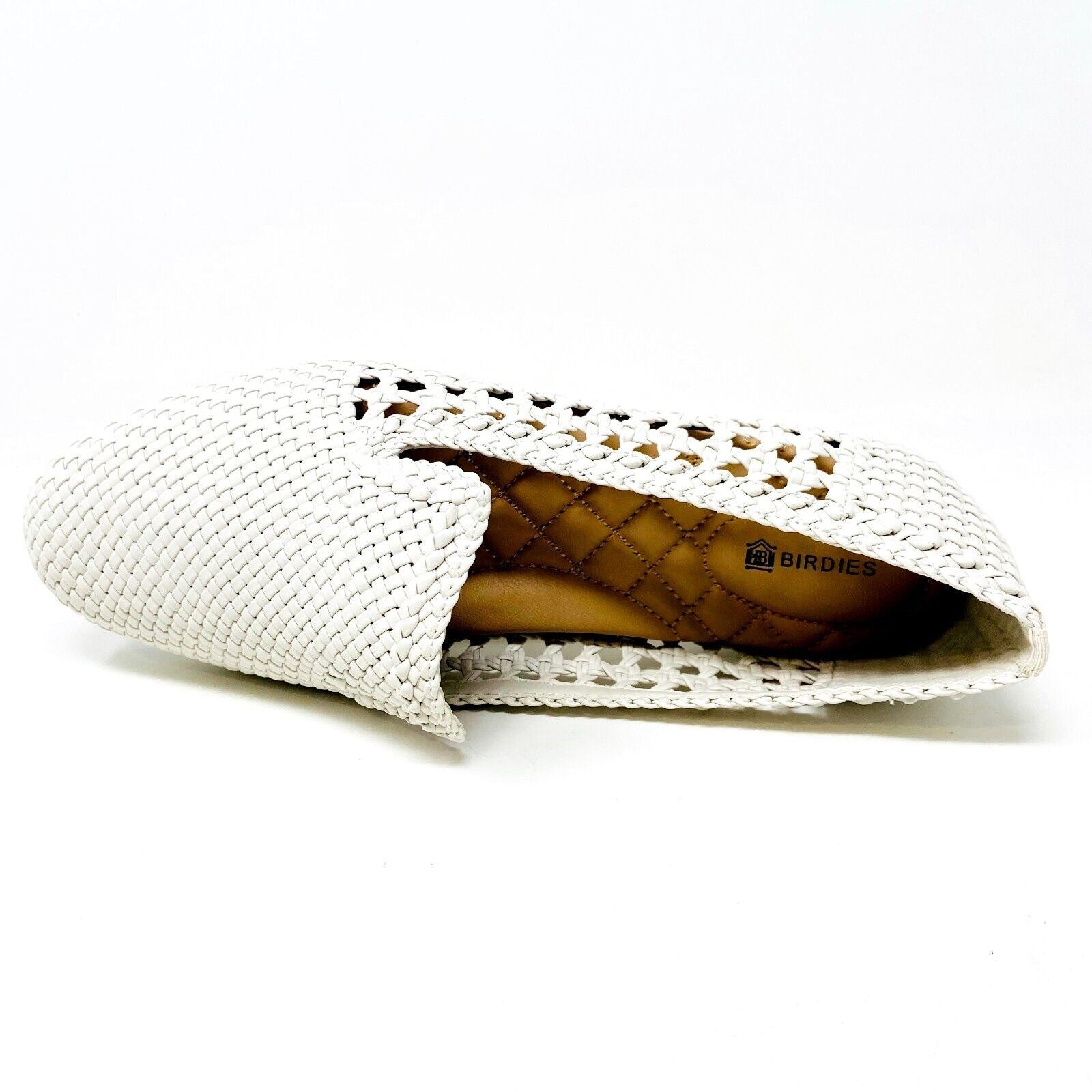 Birdies The Starling White Woven Womens Vegan Leather Slip On Flats Loafers