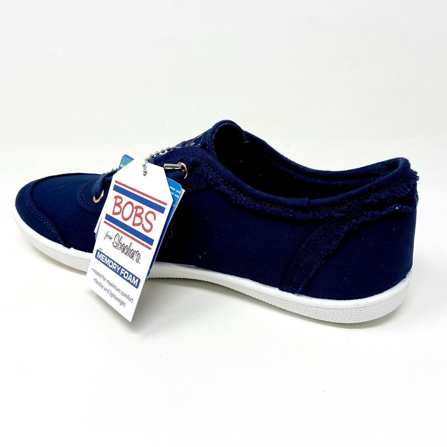 Skechers Bobs B Cute Navy White Womens Slip On Memory Foam Comfort Shoes
