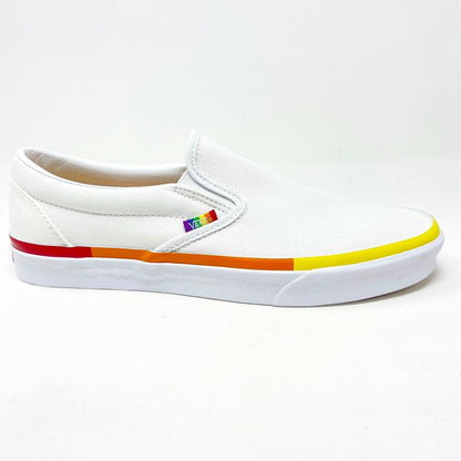 Vans Classic Slip On (Rainbow Foxing) True White LGBTQ Pride Womens Casual Shoes