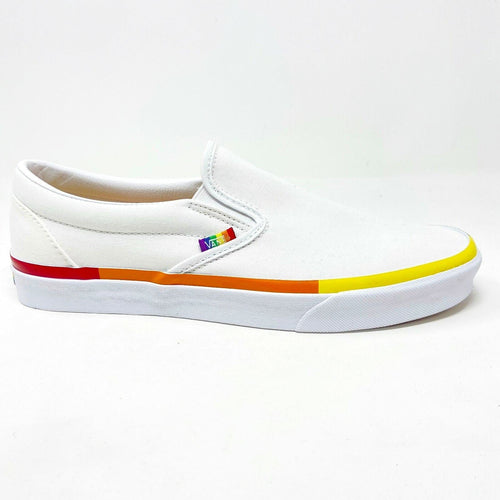 Vans Classic Slip On (Rainbow Foxing) True White LGBTQ Pride Womens Casual Shoes
