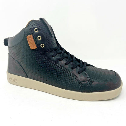 Clae Russell Black Embossed Leather Mens Casual Sneakers
