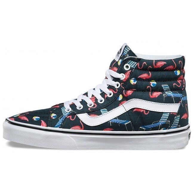 Vans Sk8 Hi Reissue (Pool Vibes) Black White Beach Flamingo Womens Casual Shoes