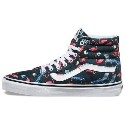 Vans Sk8 Hi Reissue (Pool Vibes) Black White Beach Flamingo Womens Casual Shoes