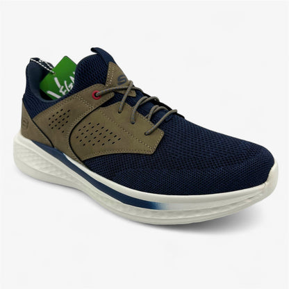 Skechers Slade Breyer Navy Tan Mens Size 10.5 Athletic Relaxed Fit Sneaker