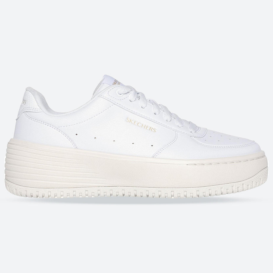 Women's Wide Fit Skechers 185110 Court Classics Grand 92 Be Lifted Trainers - White/Natural
