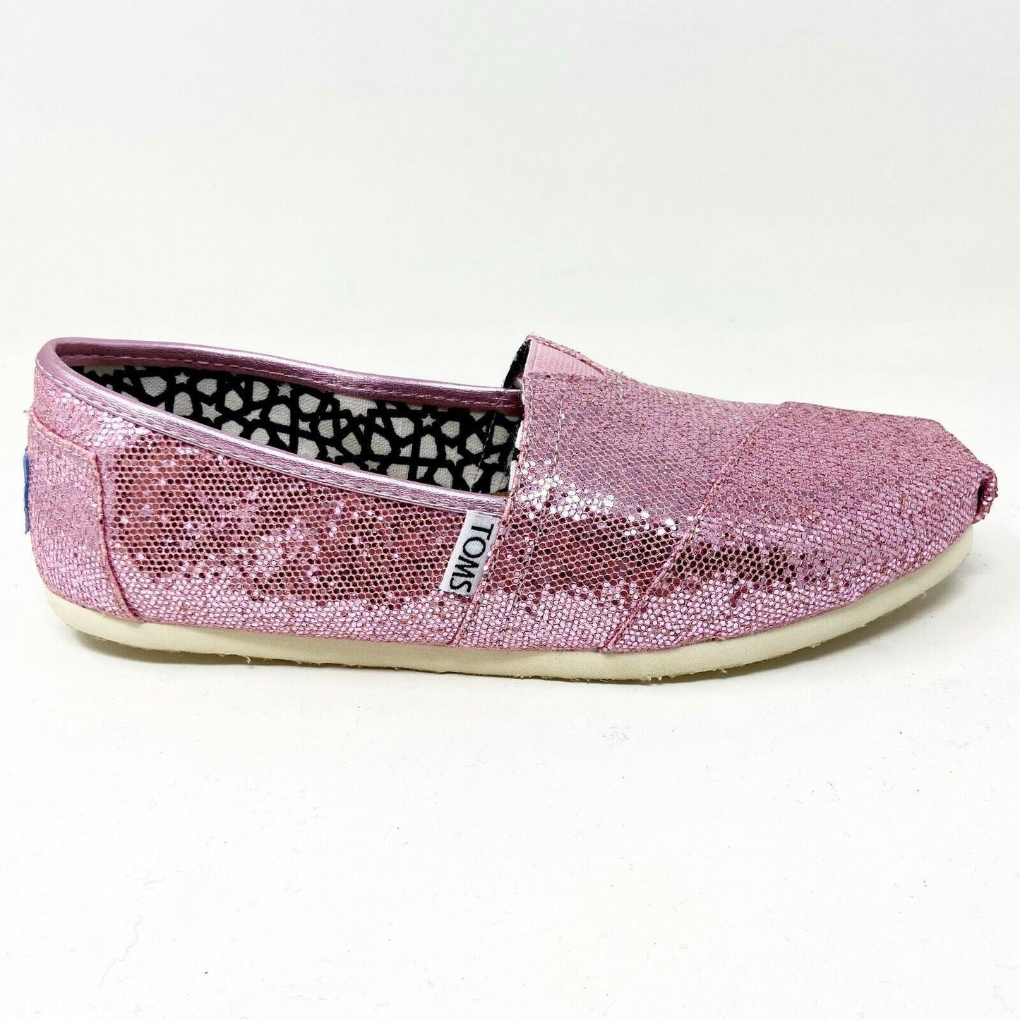 Toms Classics Pink Glitter Womens Size 6 Slip On Casual Canvas Flat Shoes