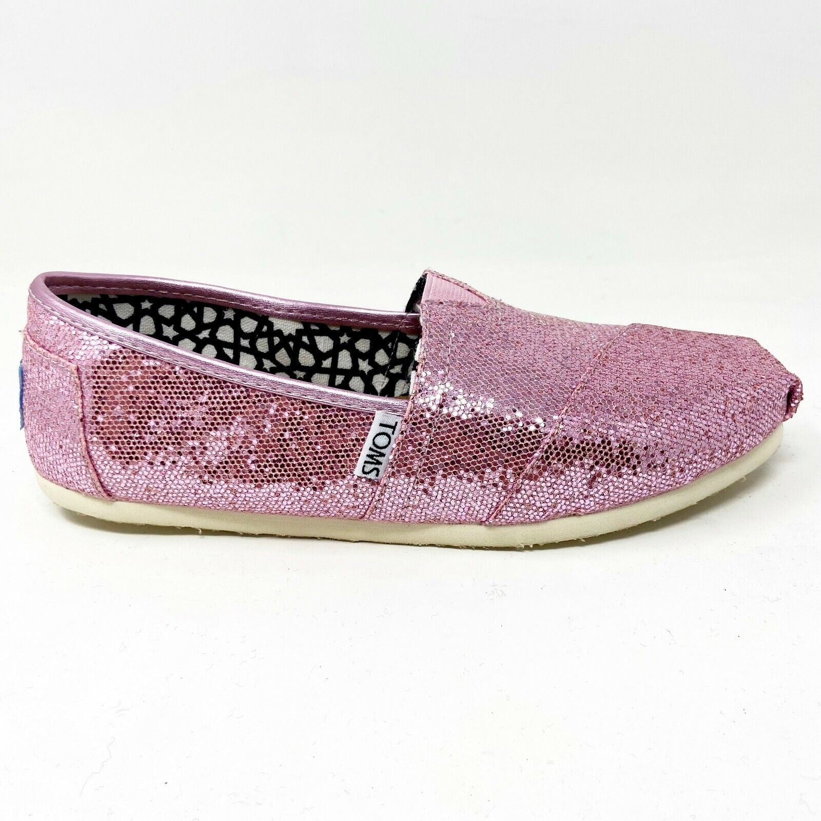 Toms Classics Pink Glitter Womens Size 6 Slip On Casual Canvas Flat Shoes