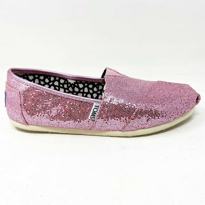 Toms Classics Pink Glitter Womens Size 6 Slip On Casual Canvas Flat Shoes