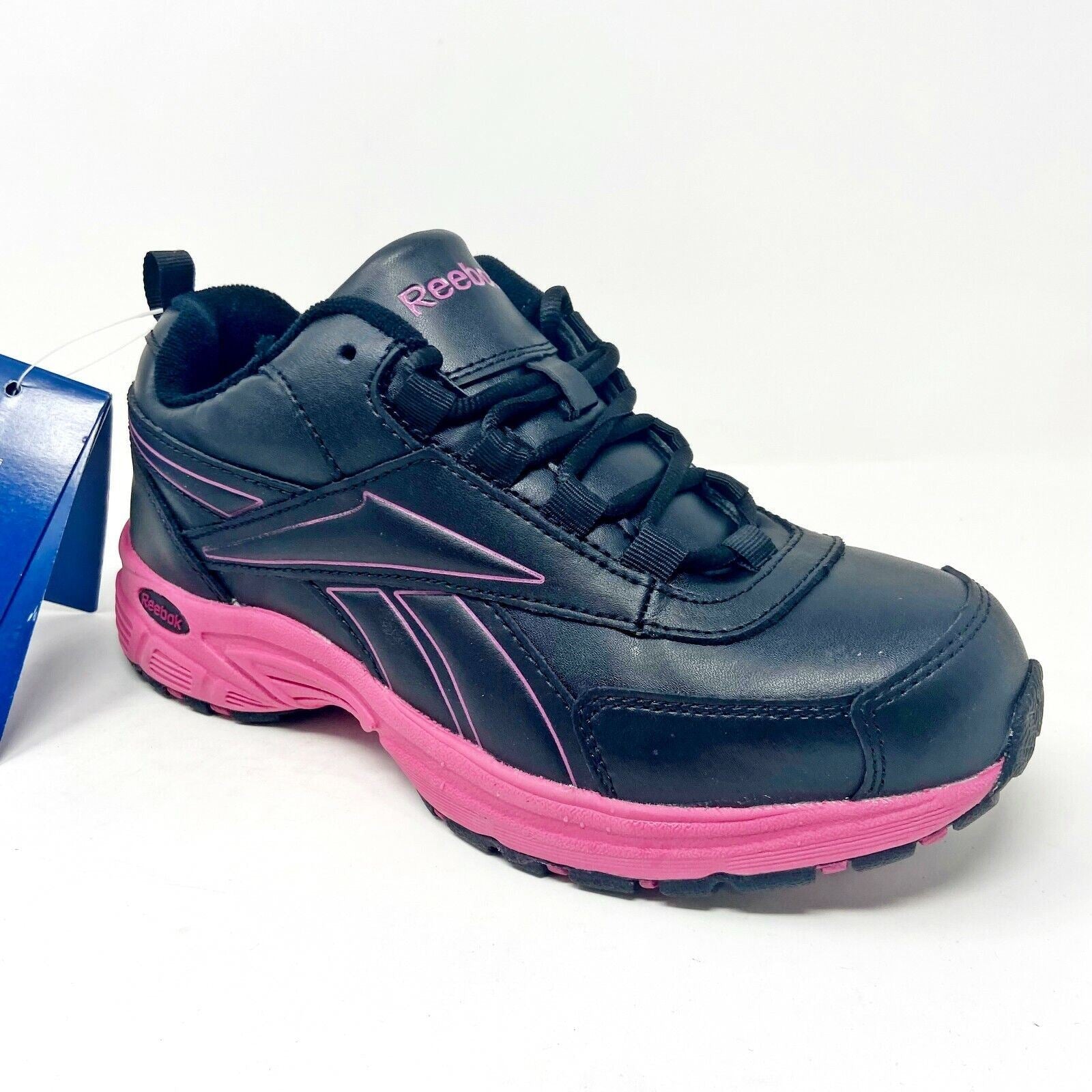 Reebok Work Oxford Black Pink Womens Size 6.5 Steel Toe Sneakers RB482