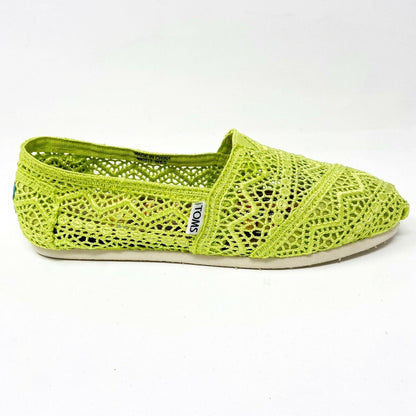 Toms Classics Neon Lime Crochet Womens Slip On Casual Canvas Flat Shoes