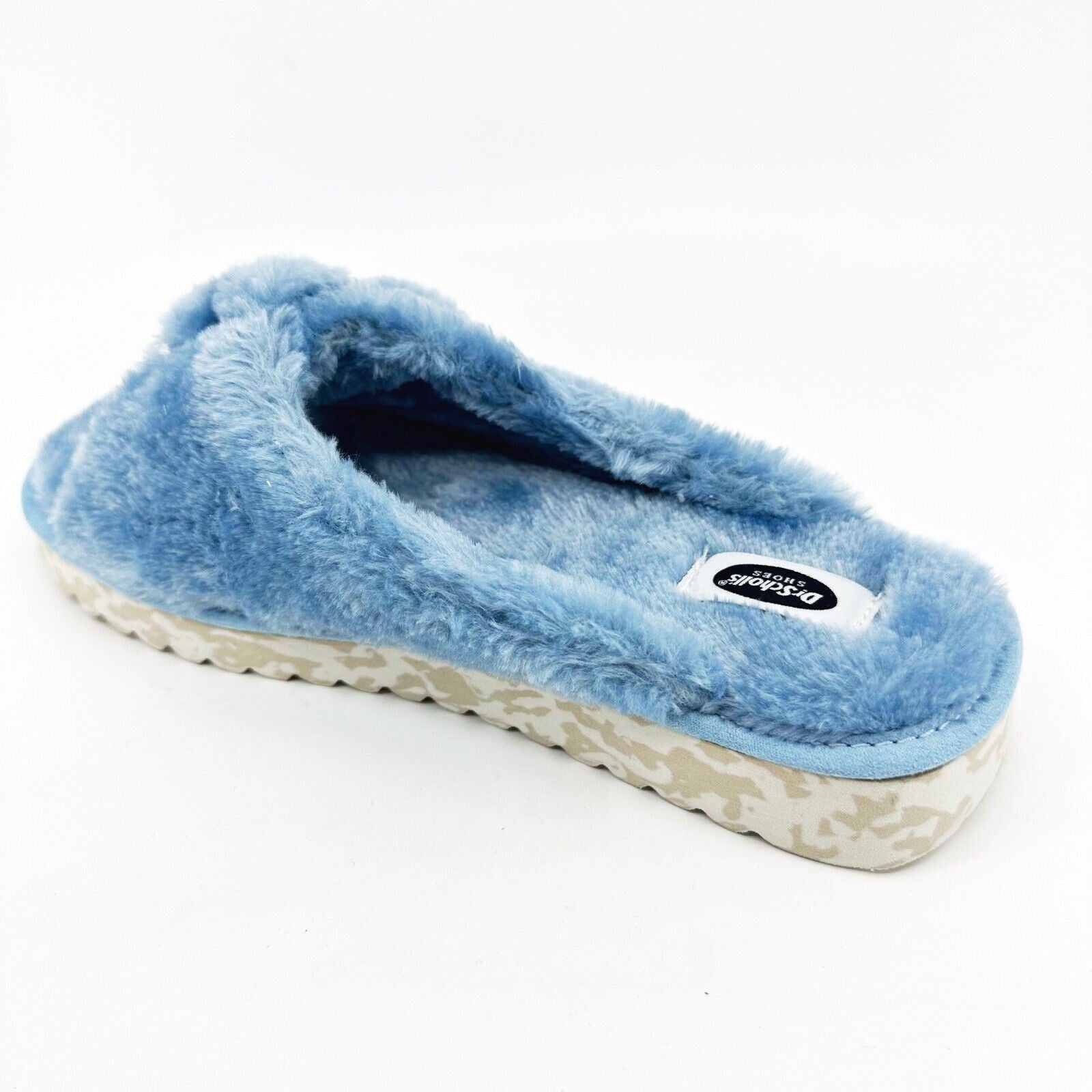 Dr Scholls Staycay OG Sky Blue Faux Fur Womens Slippers Slide Sandals