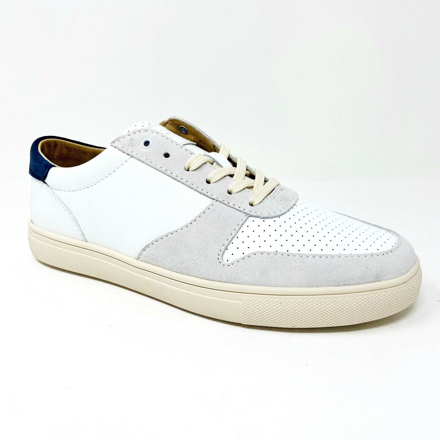 Clae Gregory White Full Grain Leather Navy Mens Size 7 Premium Casual Sneakers