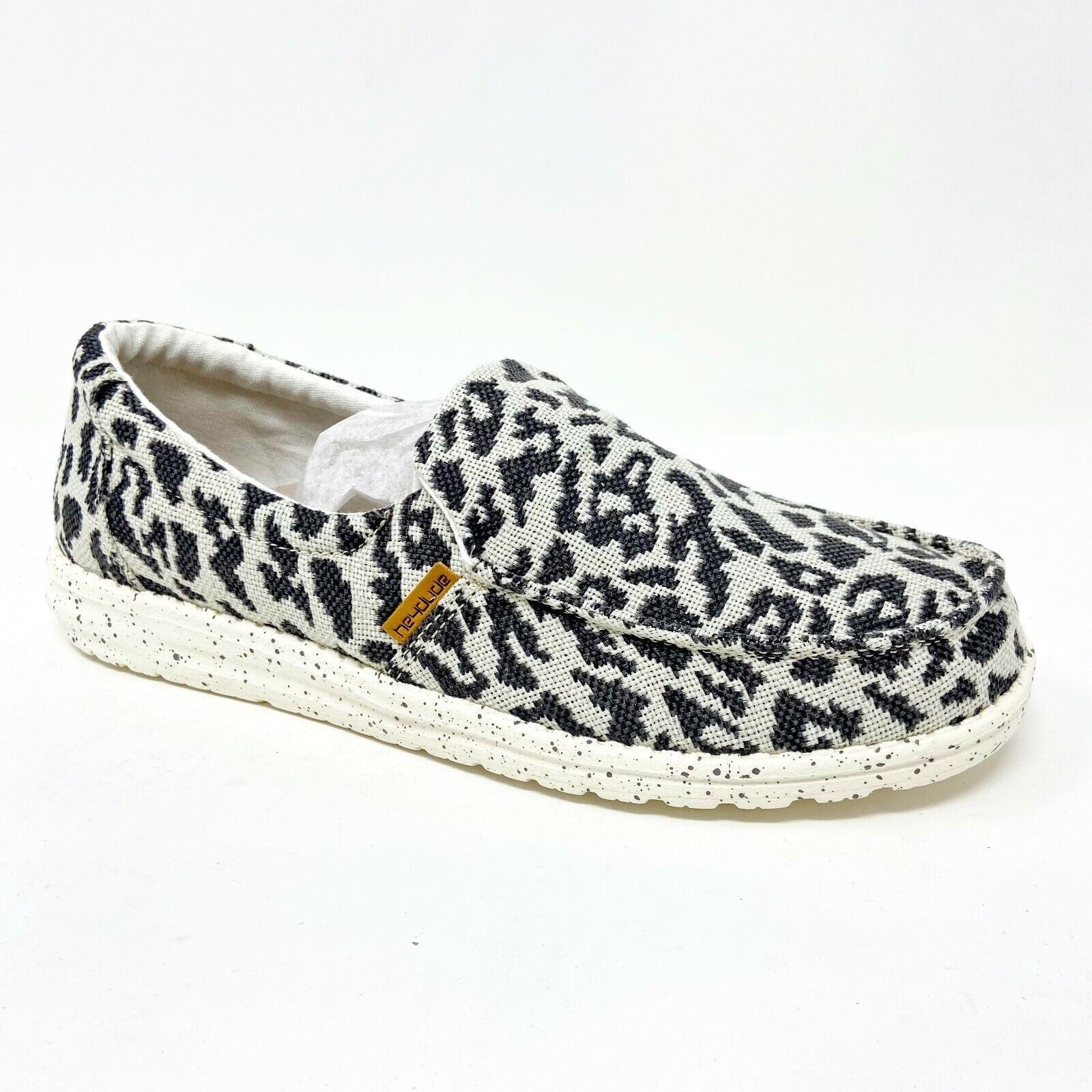 Hey Dude Womens Misty Woven Cheetah Grey Size 5 Slip On Walking Comfort Shoes