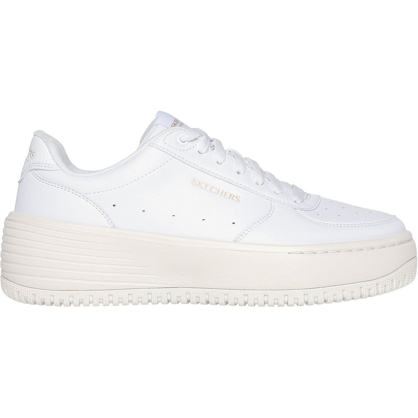 Women's Wide Fit Skechers 185110 Court Classics Grand 92 Be Lifted Trainers - White/Natural