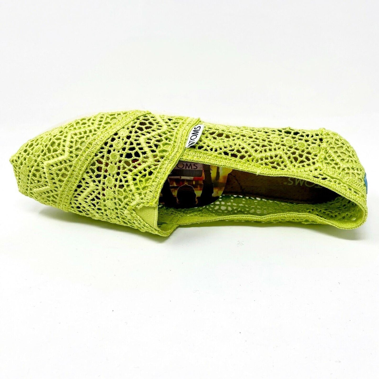 Toms Classics Neon Lime Crochet Womens Slip On Casual Canvas Flat Shoes