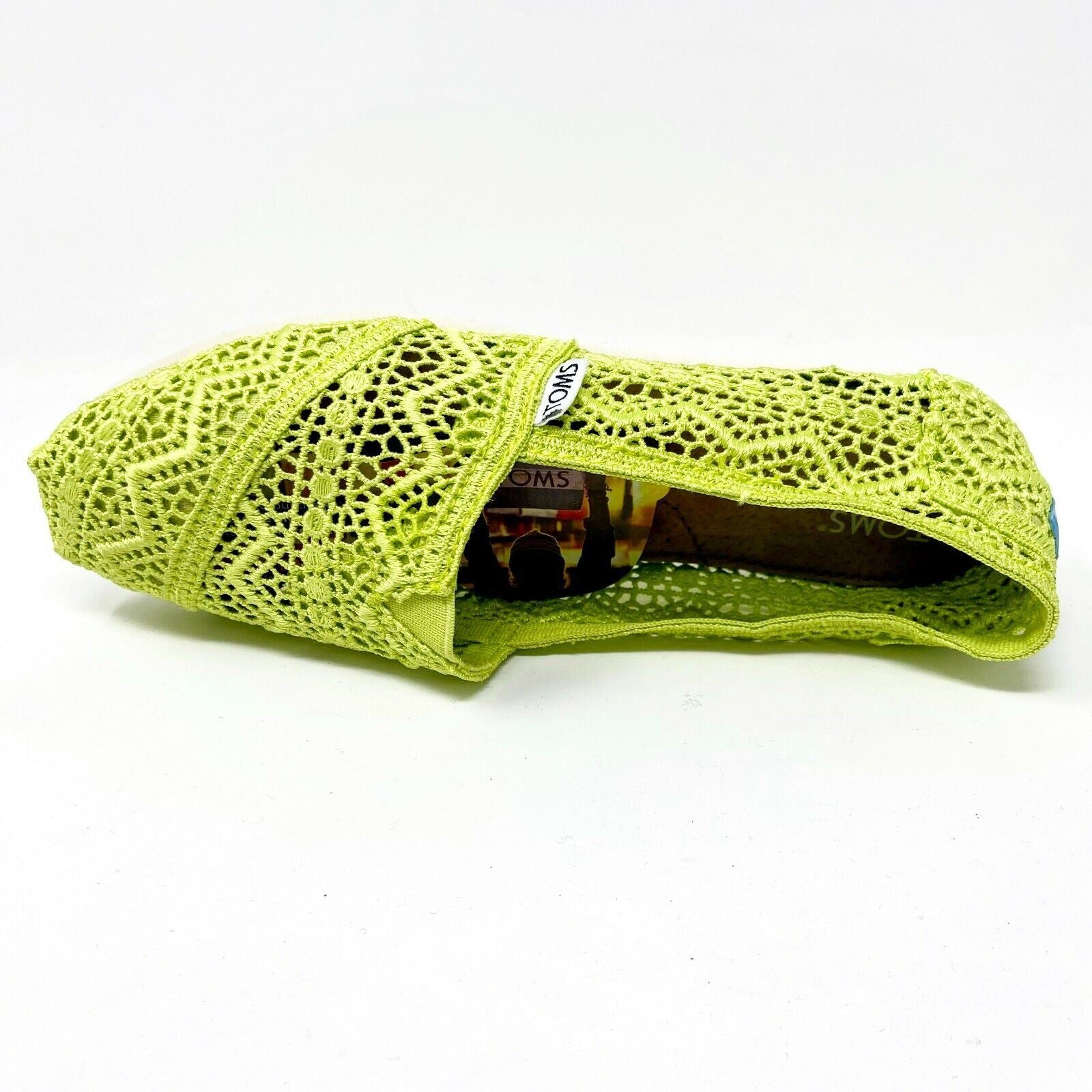 Toms Classics Neon Lime Crochet Womens Slip On Casual Canvas Flat Shoes