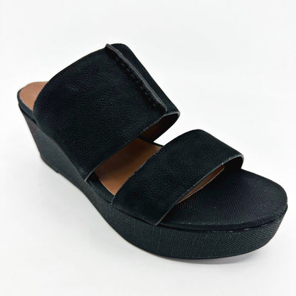 Naturalizer Womens Urbana Black Leather Strap Wedge Slip On Sandals Shoes