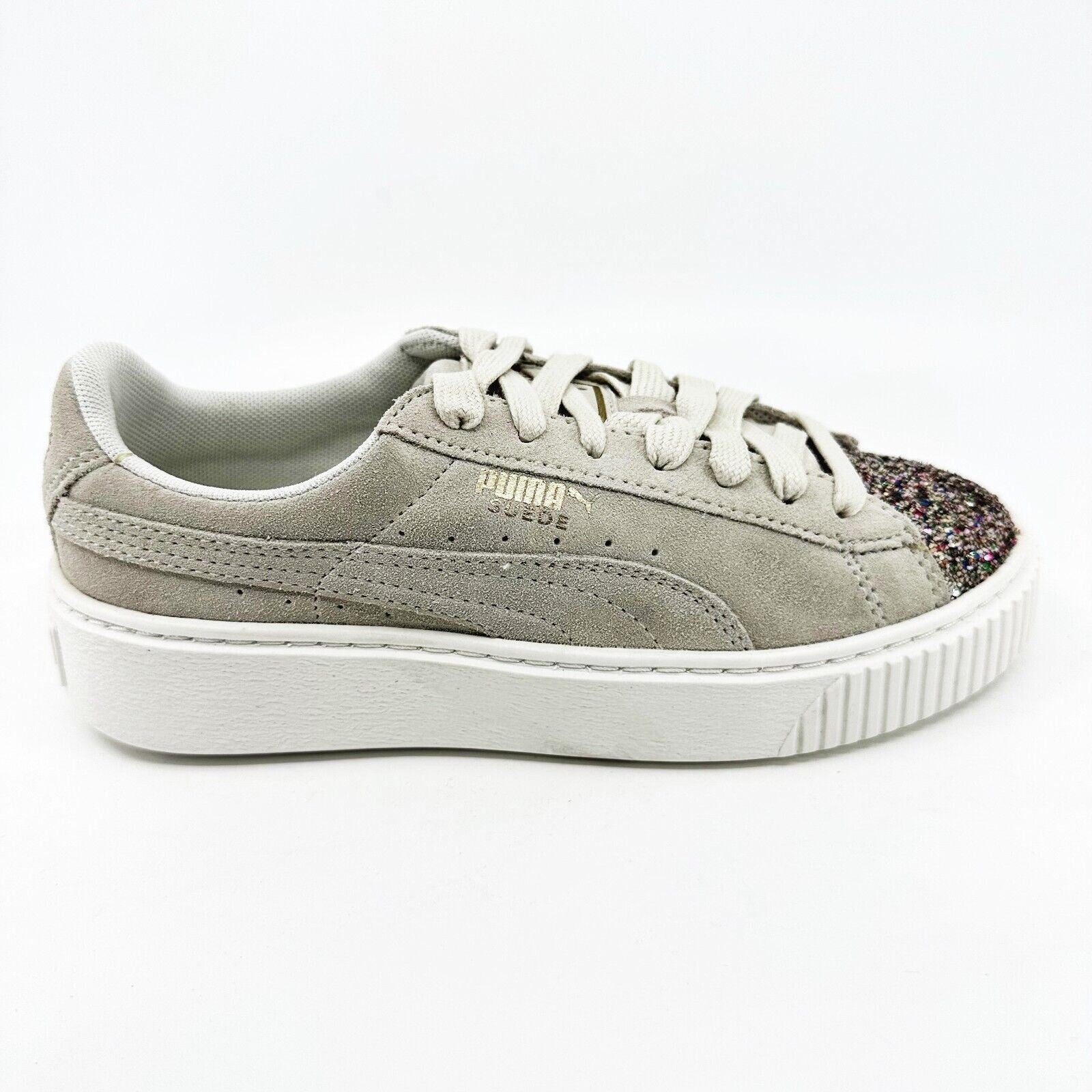 Puma Suede Platform Crushed Gem Marshmallow Metallic Gold Womens 365866 02