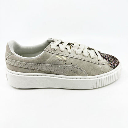 Puma Suede Platform Crushed Gem Marshmallow Metallic Gold Womens 365866 02