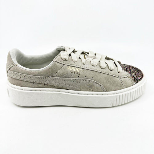 Puma Suede Platform Crushed Gem Marshmallow Metallic Gold Womens 365866 02
