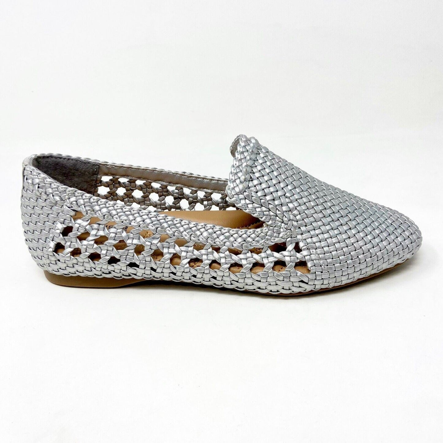 Birdies The Starling Silver Woven Womens Vegan Leather Slip On Flats Loafers