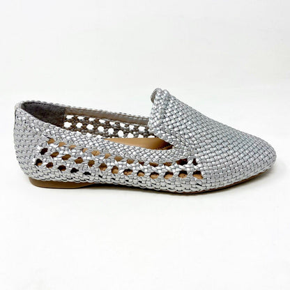 Birdies The Starling Silver Woven Womens Vegan Leather Slip On Flats Loafers