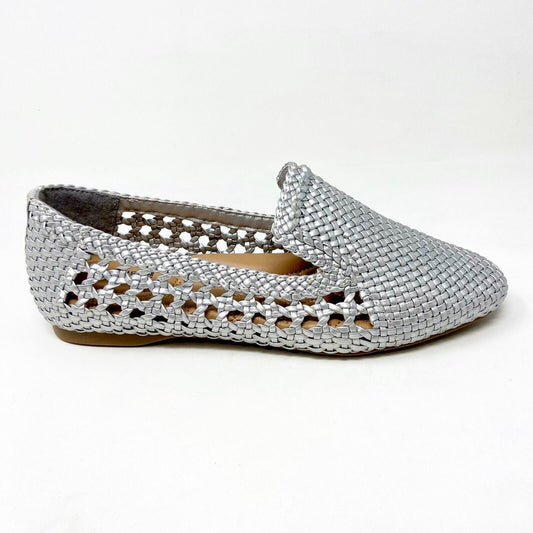 Birdies The Starling Silver Woven Womens Vegan Leather Slip On Flats Loafers