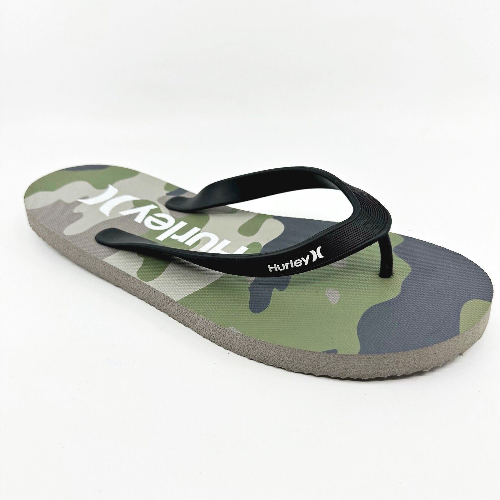 Hurley Mens Brown Green Camo Logo Flip Flop Pool Beach Sandals