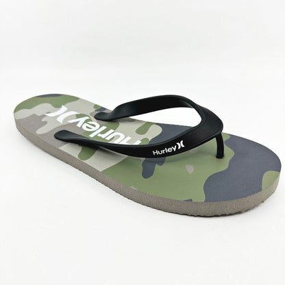 Hurley Mens Brown Green Camo Logo Flip Flop Pool Beach Sandals