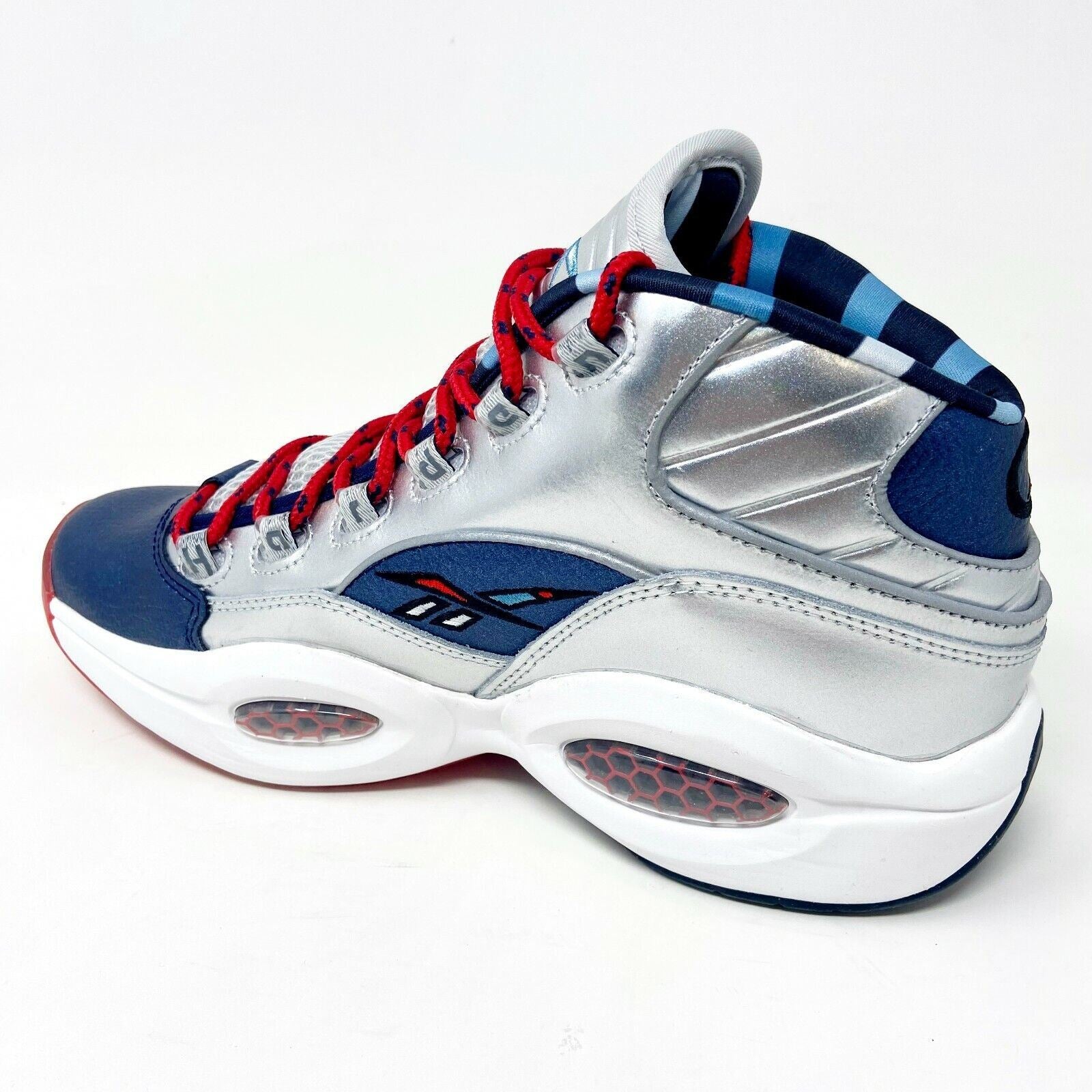 Reebok Question Mid Silver Blue Red Harden Iverson Mens Basketball Shoes FZ1366