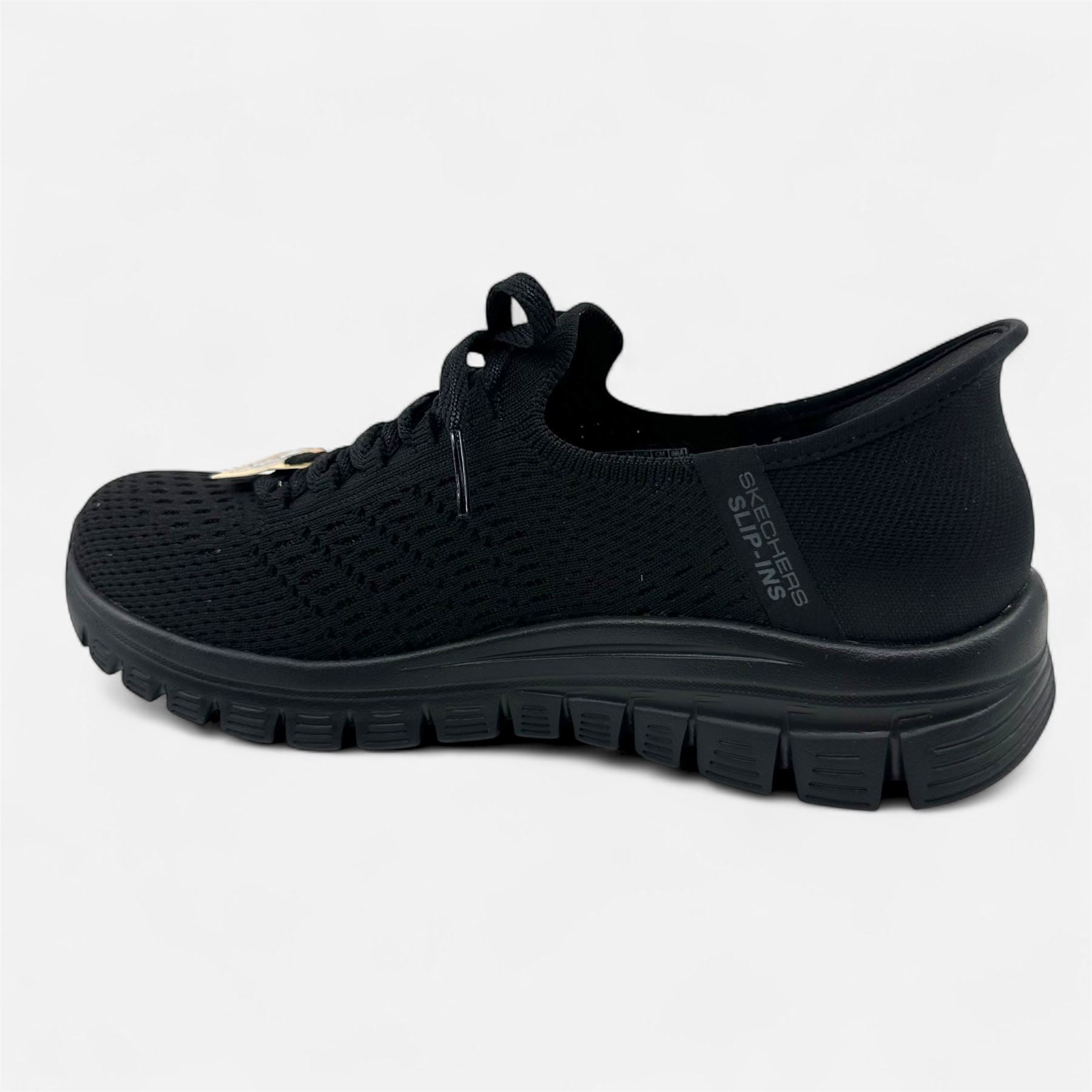 Skechers Graceful First Blush Black Womens Wide Casual Slip Ins Sneaker