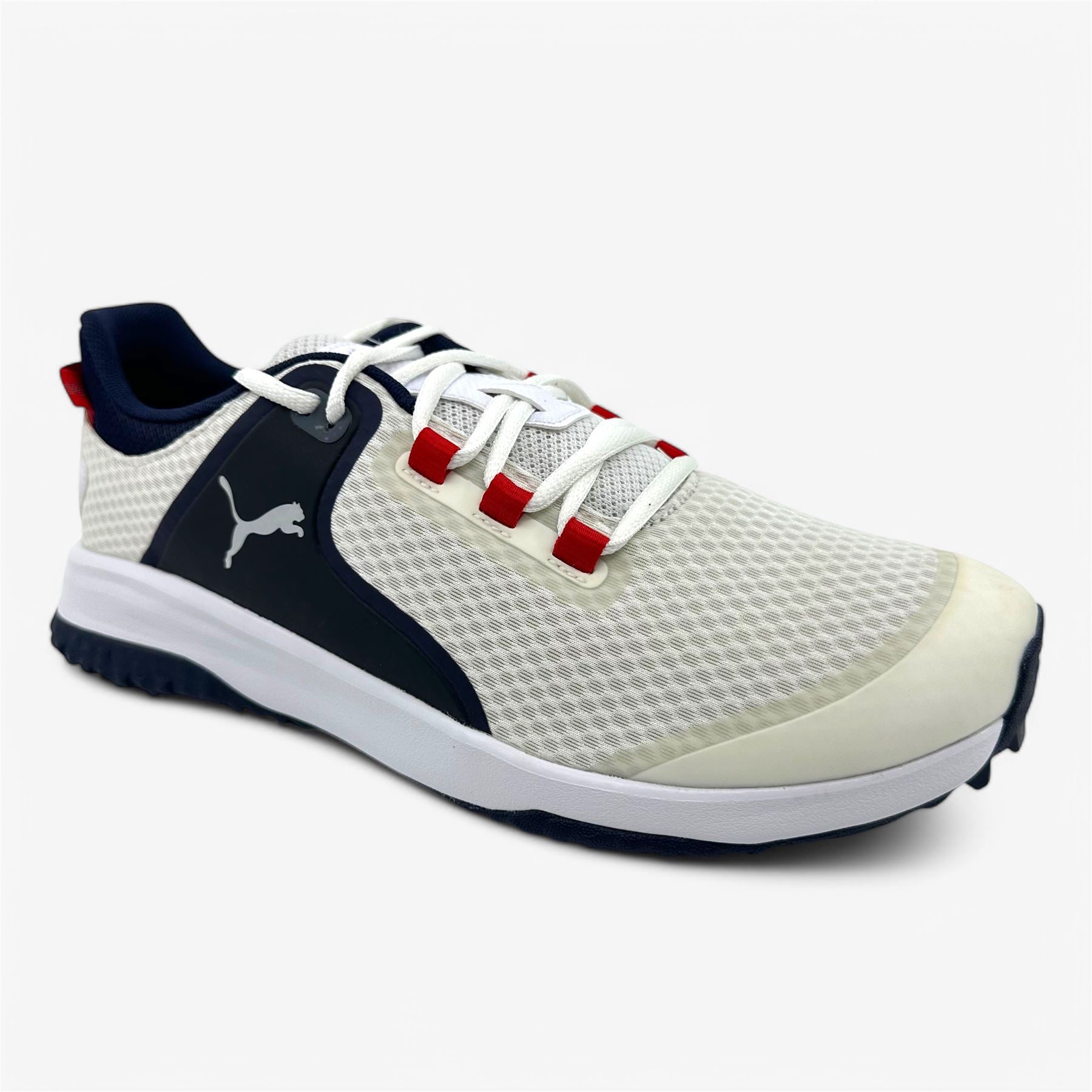 PUMA Fusion Grip White Silver Navy Mens Spikeless Golf Shoes