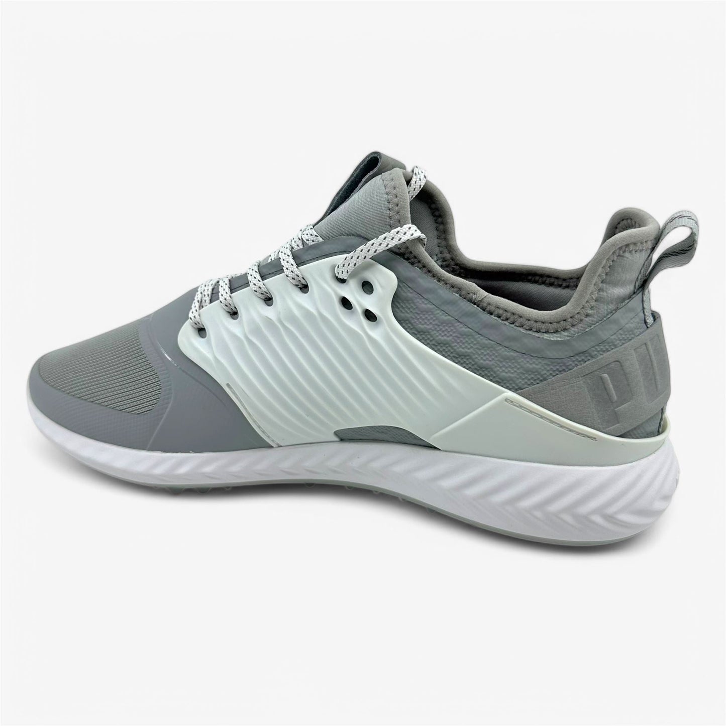 PUMA Ignite Pwradapt Caged Gray Violet Silver Mens Wide Waterproof Golf Shoes