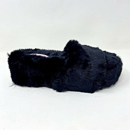 Sugar Wryde Black Platform Fluffy Slip On Womens Fur Slipper Warm Sandals