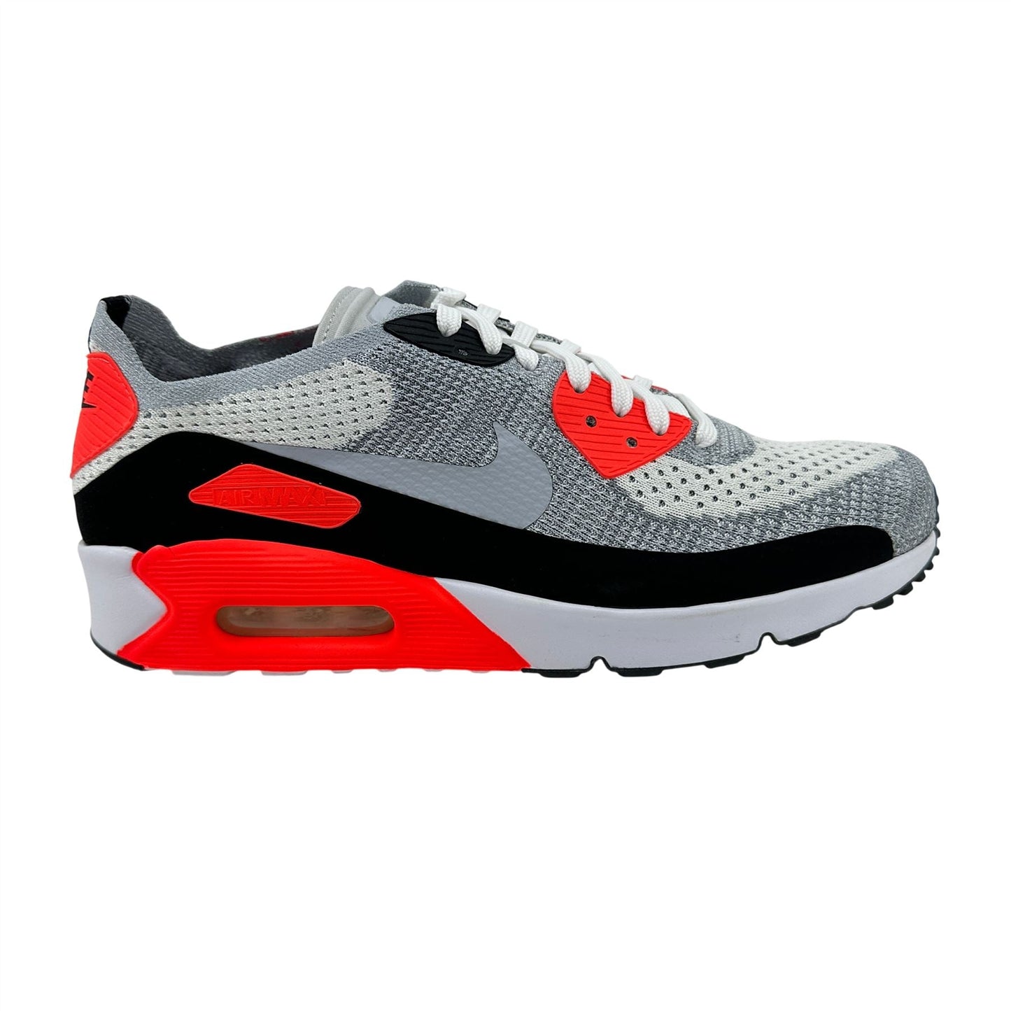 Nike Air Max 90 Ultra 2.0 Flyknit White Wolf Grey Crimson Mens Sneaker