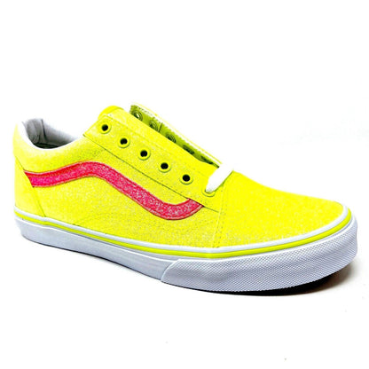 Vans Old Skool (Neon Glitter) Yellow True White Kids Girls Casual Sneakers
