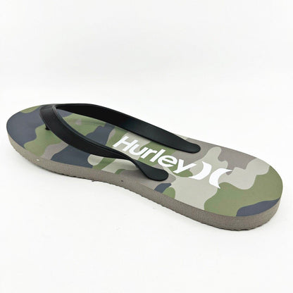 Hurley Mens Brown Green Camo Logo Flip Flop Pool Beach Sandals