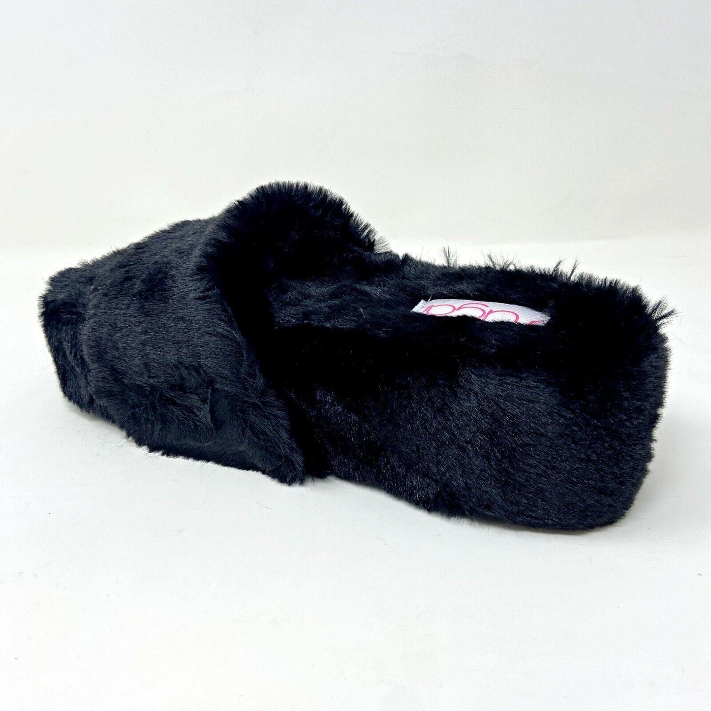 Sugar Wryde Black Platform Fluffy Slip On Womens Fur Slipper Warm Sandals