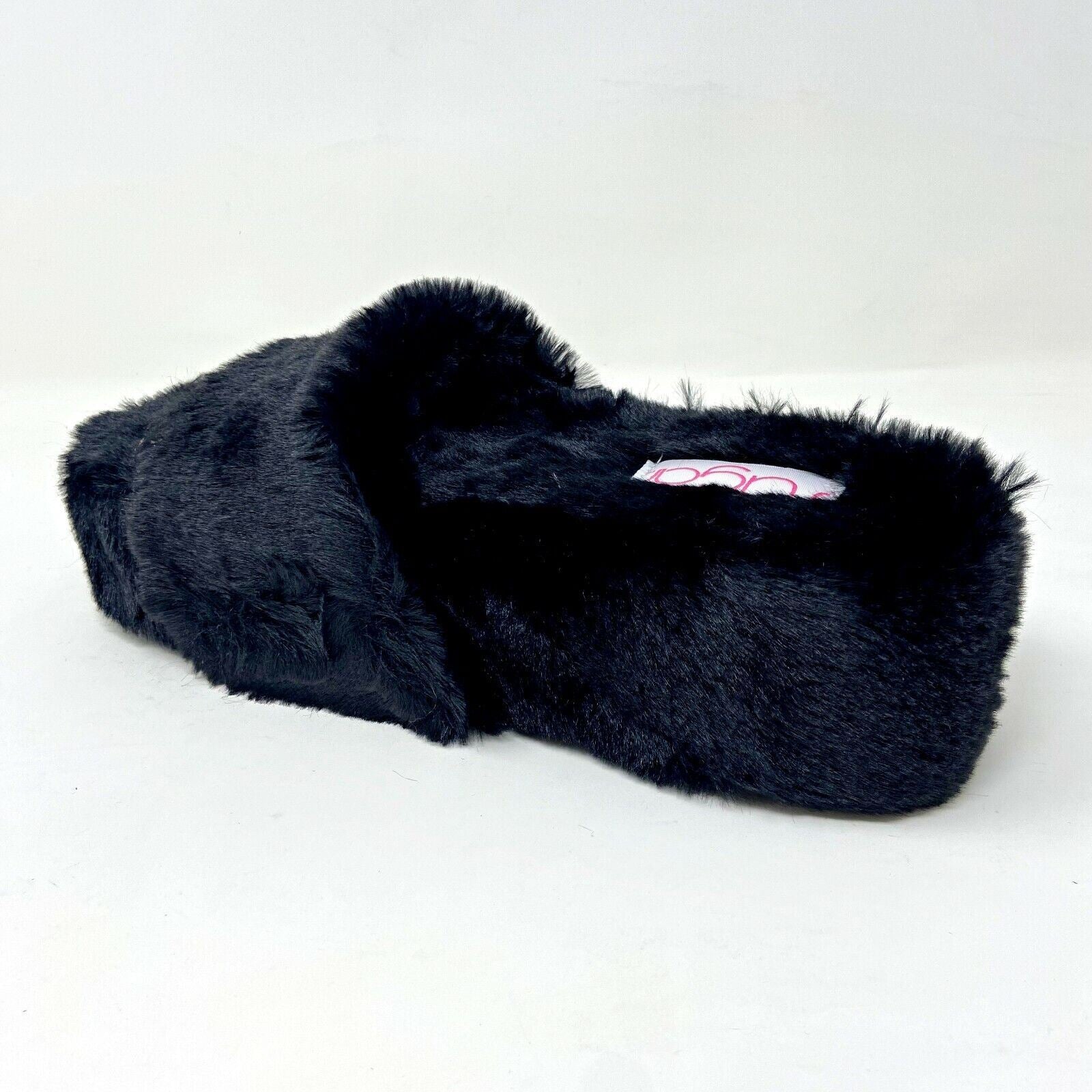 Sugar Wryde Black Platform Fluffy Slip On Womens Fur Slipper Warm Sandals