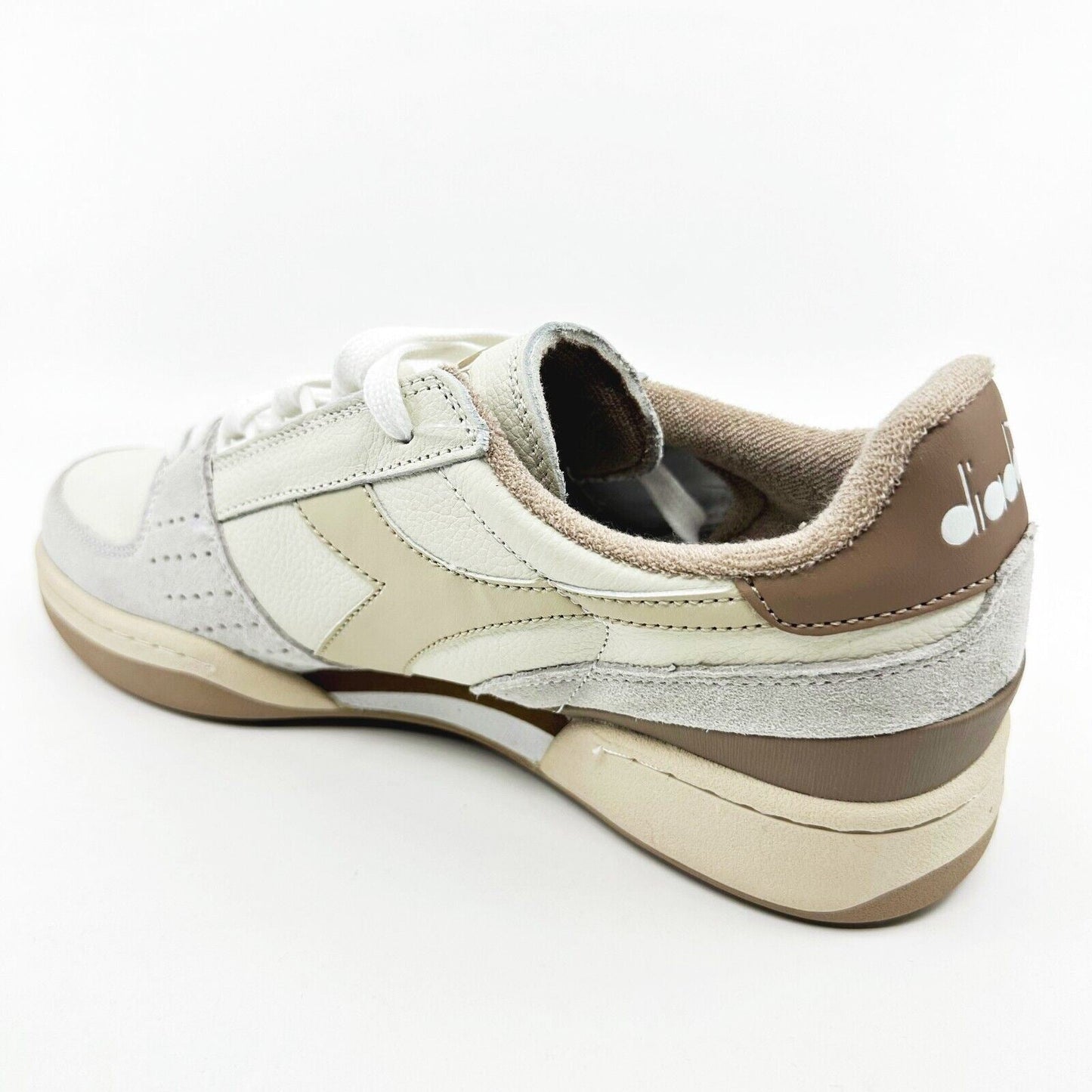Diadora Davis Leather Premium White Sandshell Natural Mens Retro Sneakers
