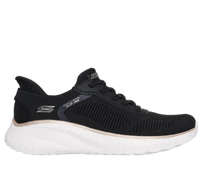 Women's Wide Fit Skechers Slip-ins 117497 Waves Bobs Sport Squad Trainers - Black/Gold