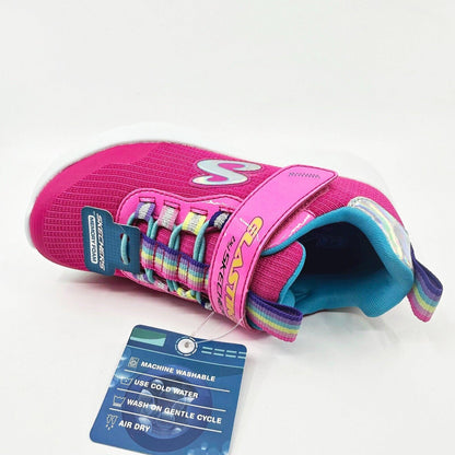 Skechers Dynamight 2.0 Rockin Rainbow Neon Pink Kids Girls Size 11 Sneakers