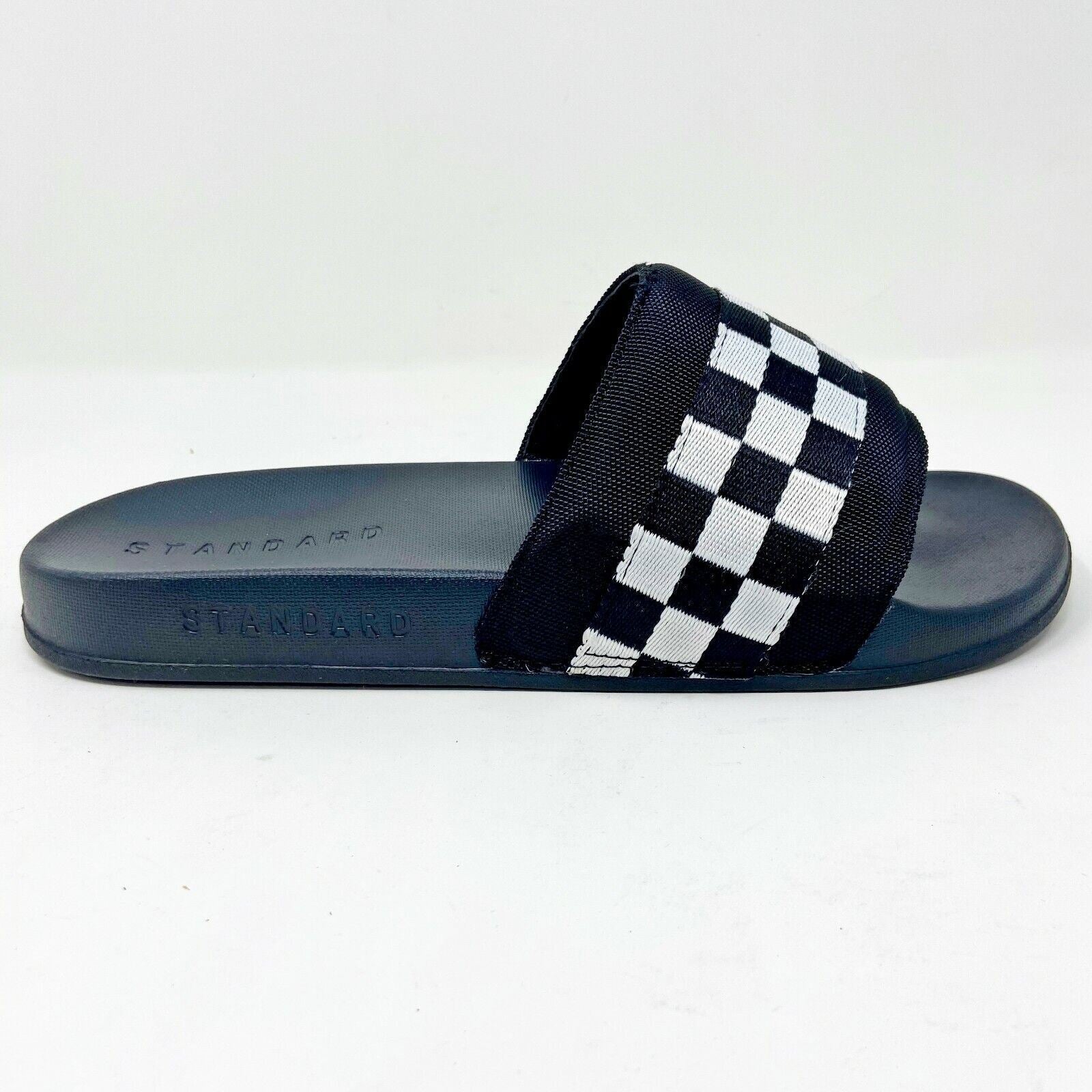 STNDRD Standard Los Angeles Monaco Checkerboard Black White Mens Slides Sandals