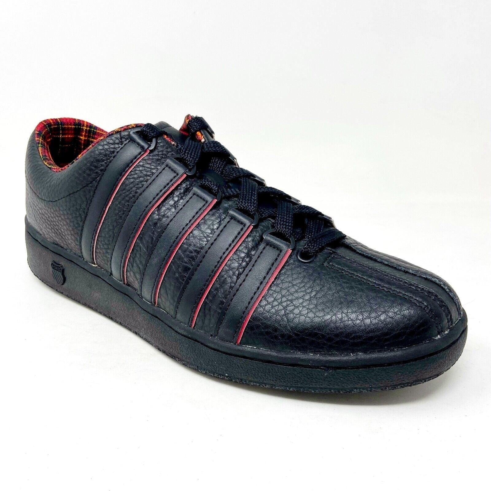 K-Swiss Mens Classic LXP Black Red Tartan Leather Sneakers 01012069